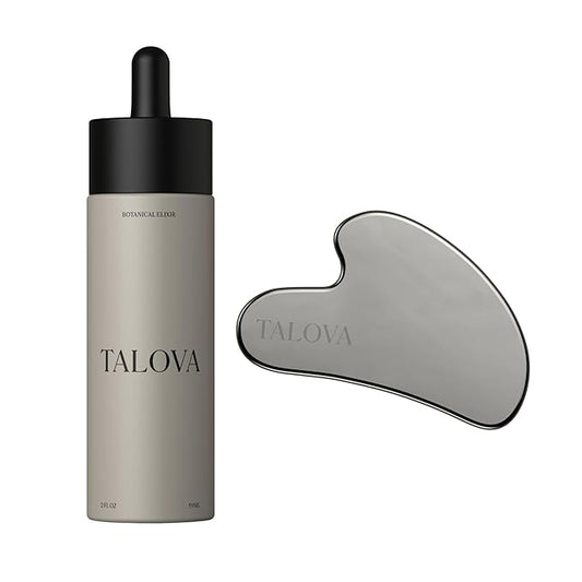 Botanical Elixir, Botanical Face Oil Moisturizer and 304-Grade Stainless Steel Gua Sha Facial Tool, Easing Facial Tension, Massage and Sculpting Tool for Face