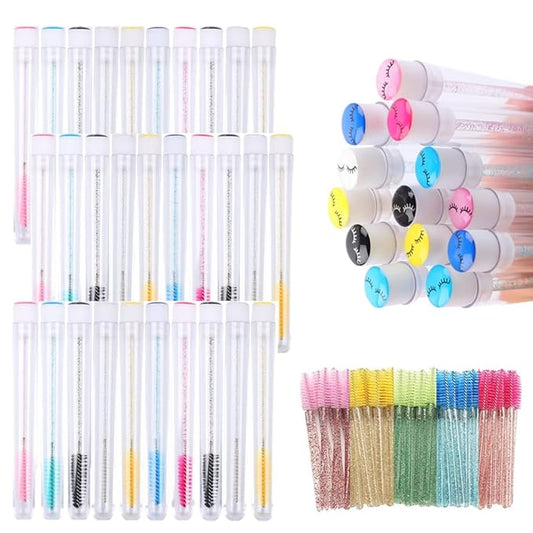 60 Pcs Mix Colored Lash Pattern Lash Disposable Mascara Brushes Diamond Eyelash Spoolies Makeup Brush Mascara Wand in Sanitary Tube Lash Supplies