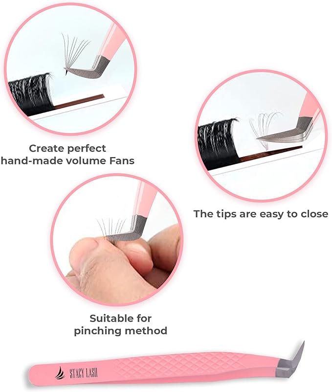 STACY LASH Eyelash Extension Tweezers/Precision Tool For Premade Fans & Volume Extensions/Curved Tip/False Lashes Supplies