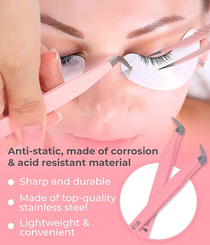 STACY LASH Eyelash Extension Tweezers/Precision Tool For Premade Fans & Volume Extensions/Curved Tip/False Lashes Supplies