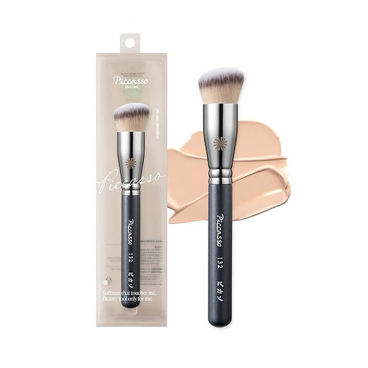 Piccasso 132 Foundation Brush - Professional Rounding Makeup Brush for Liquid & Cream - Seamless Flawless Finish, Beginner Friendly K-Beauty Tool - High Adherence & No Streaks, Durable Synthetic Hair
