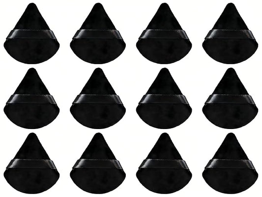 12pcs Powder Puffs for Face Powder Triangular Velour Makeup Puff for Loose and pressed powders,Cosmetic Foundation, Under Eyes, Nose, Cheeks.Corners, for Loose Powder Body Powder Makeup Tool（Black)