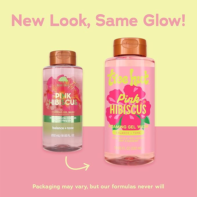 Tree Hut Pink Hibiscus Foaming Gel Wash, Hydrating & Moisturizing Body Wash with Shea Butter & Nourishing Essential Oils, Daily Cleanser for Soft Smooth Skin, 18 fl oz